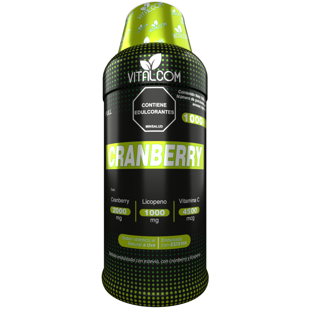 Imagen de botella de 1000 ml de Cranberry Vitalcom, producto de salud con jugo de arándano natural.