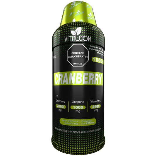 Imagen de botella de 1000 ml de Cranberry Vitalcom, producto de salud con jugo de arándano natural.