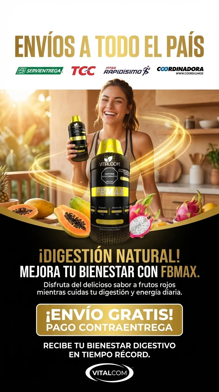 Suplemento de salud FBMAX para digestión saludable en envase compacto, con ingredientes naturales para bienestar digestivo.